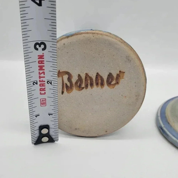 Set of Two Pottery Candle Holder ,Signed Earthy Colors Light Blue Green - Picture 6 of 7